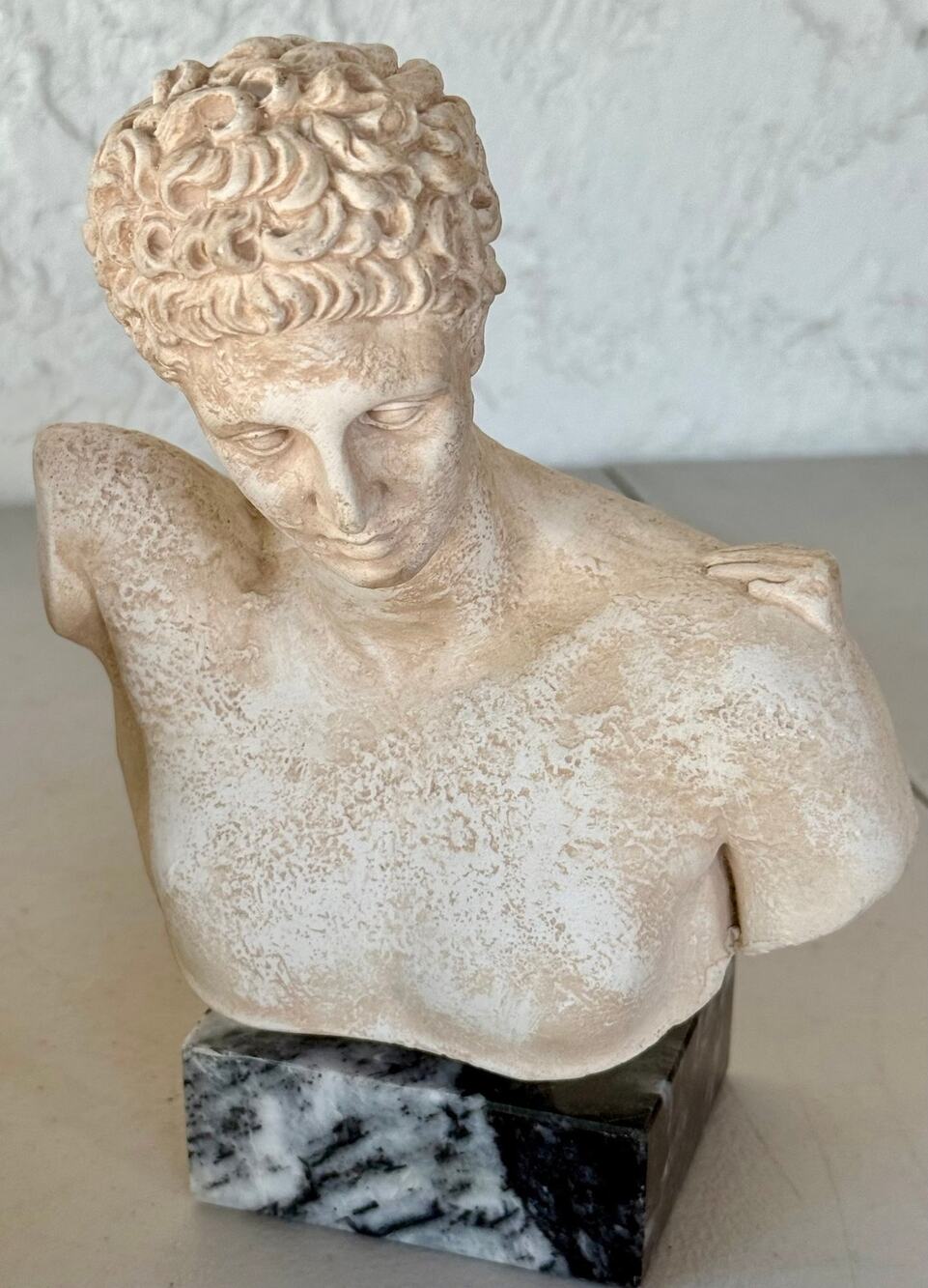 Vintage Handmade Greece Hermes Bust Sculpture Marble Base 9" Classical Decor